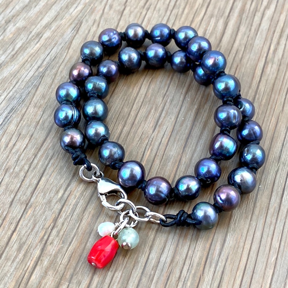 Fresh Water Pearl Leather Sterling Silver Bracelet